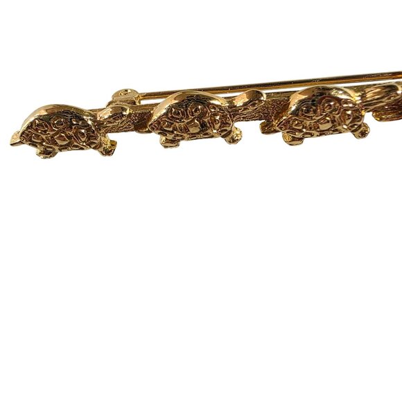 Vtg Gold-Tone franklin mint Tortoise Bar Pin Brooch Four Detailed Turtles - Picture 3 of 7